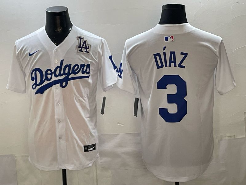 Men Los Angeles Dodgers #3 Diaz White Game 2026 Nike MLB Jersey style 09->youth mlb jersey->Youth Jersey